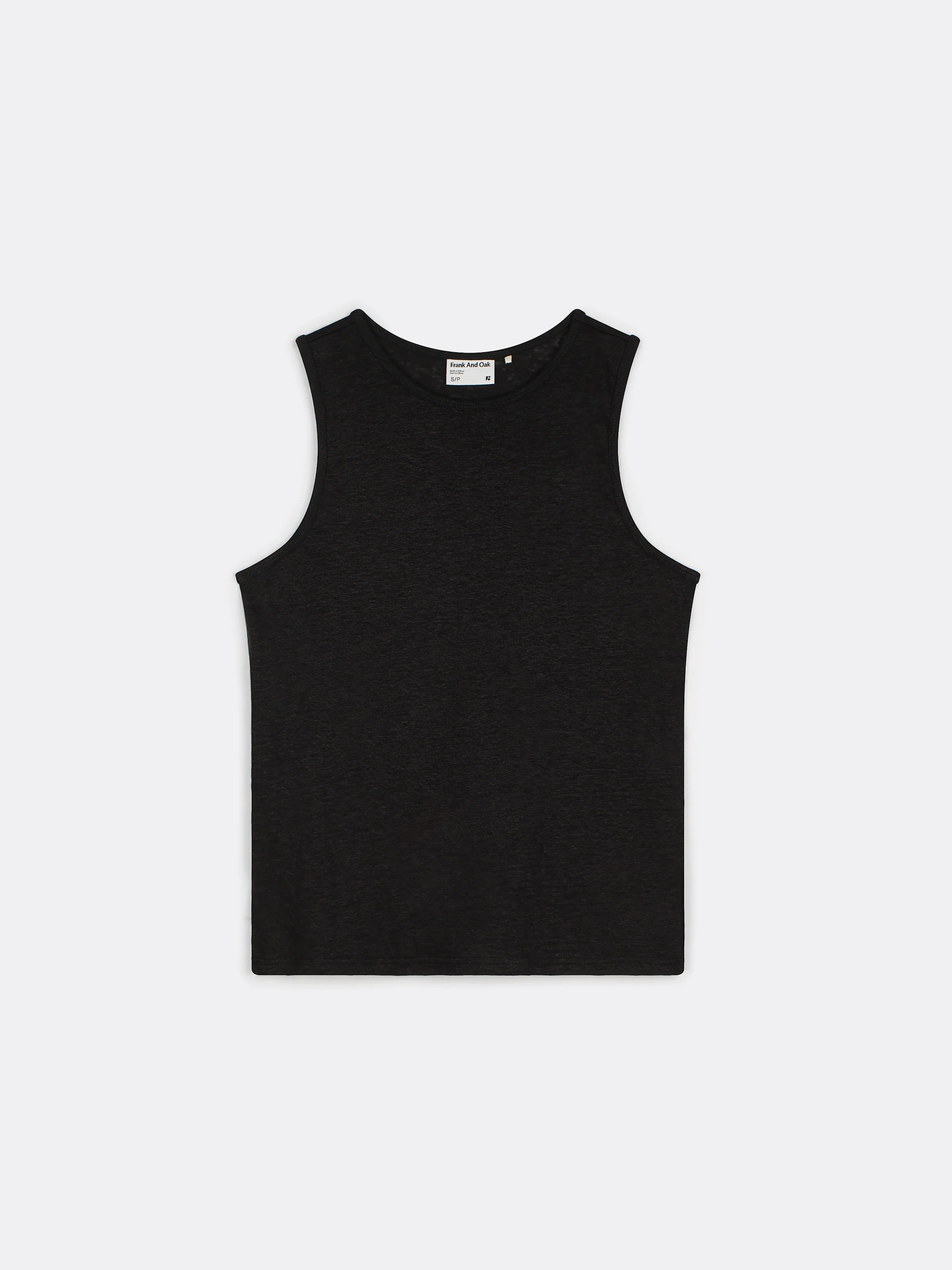 The Linen Crewneck Tank Top in Black